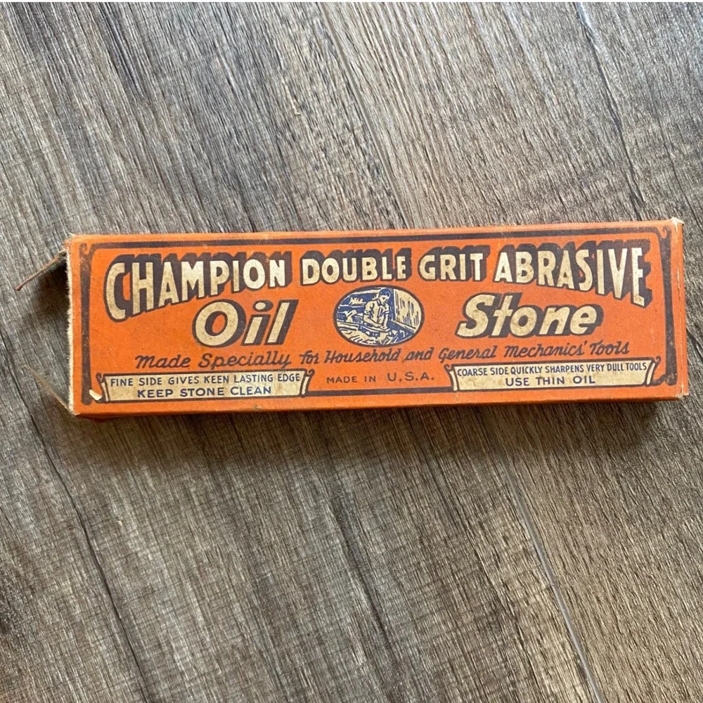 Vintage Champion Double Grit Abrasive Oil Stone Sharpening Tool Made in USA